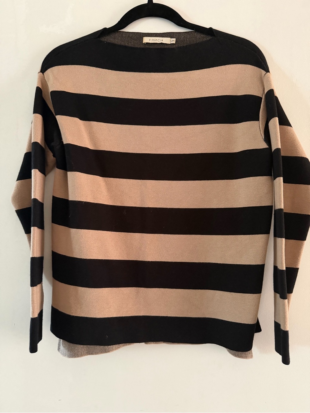 FRNCH Black and Beige Wide-Stripe Crewneck Sweater